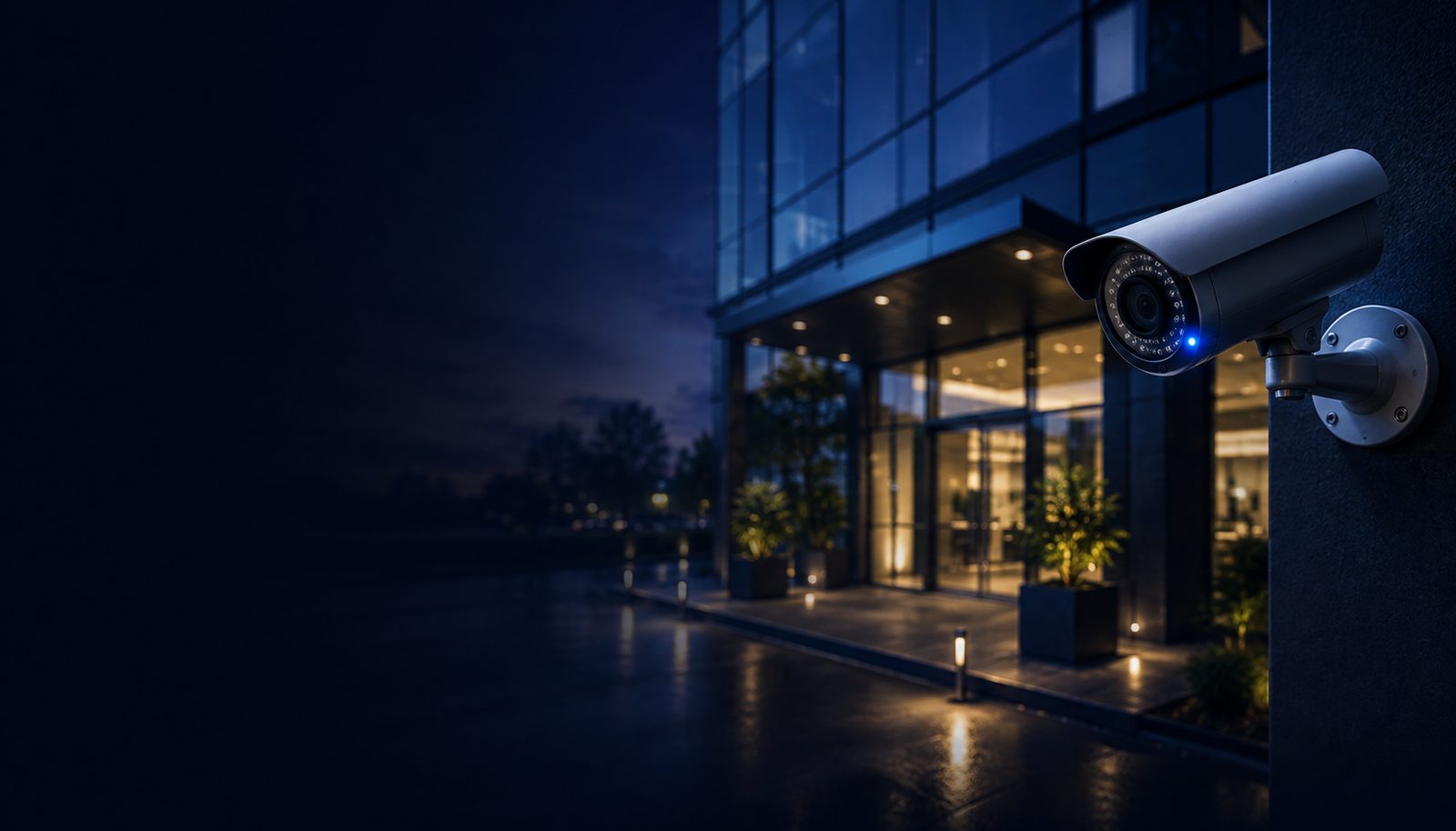 Modern surveillance camera mounted on a building