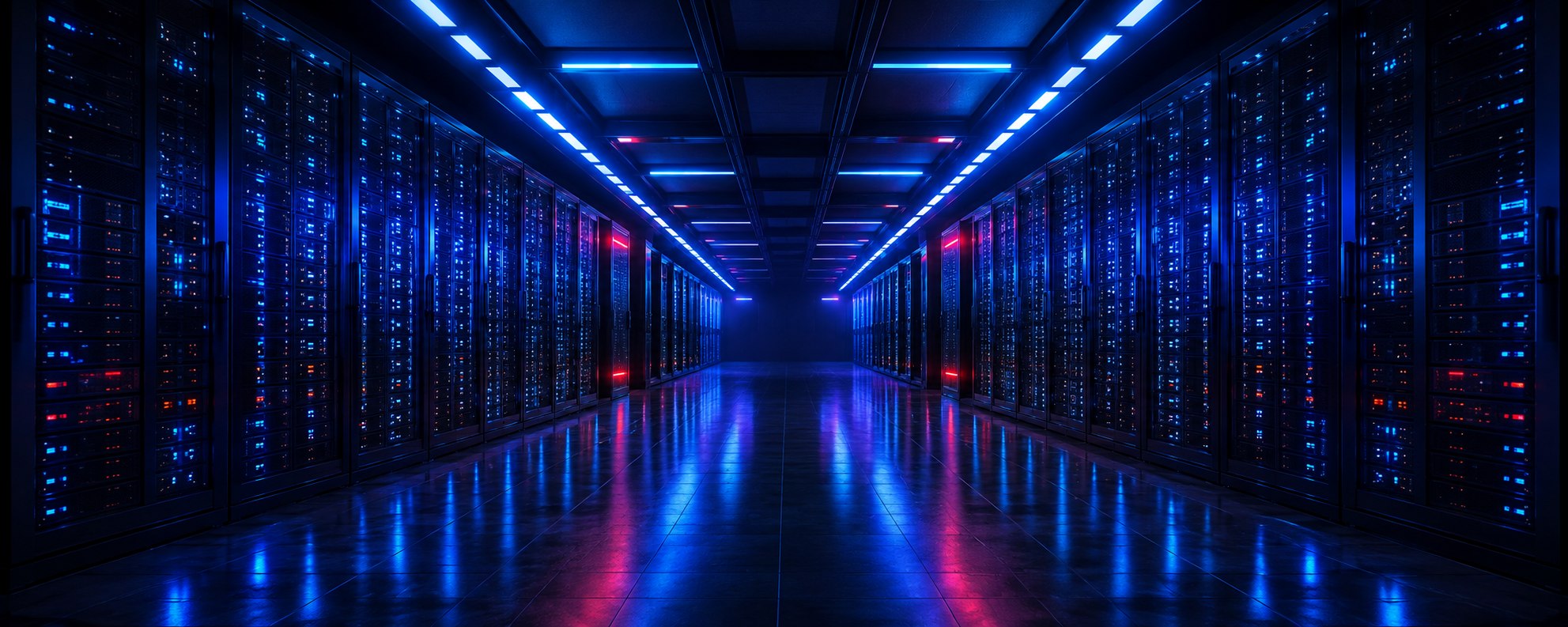 A modern server room with racks and network equipment